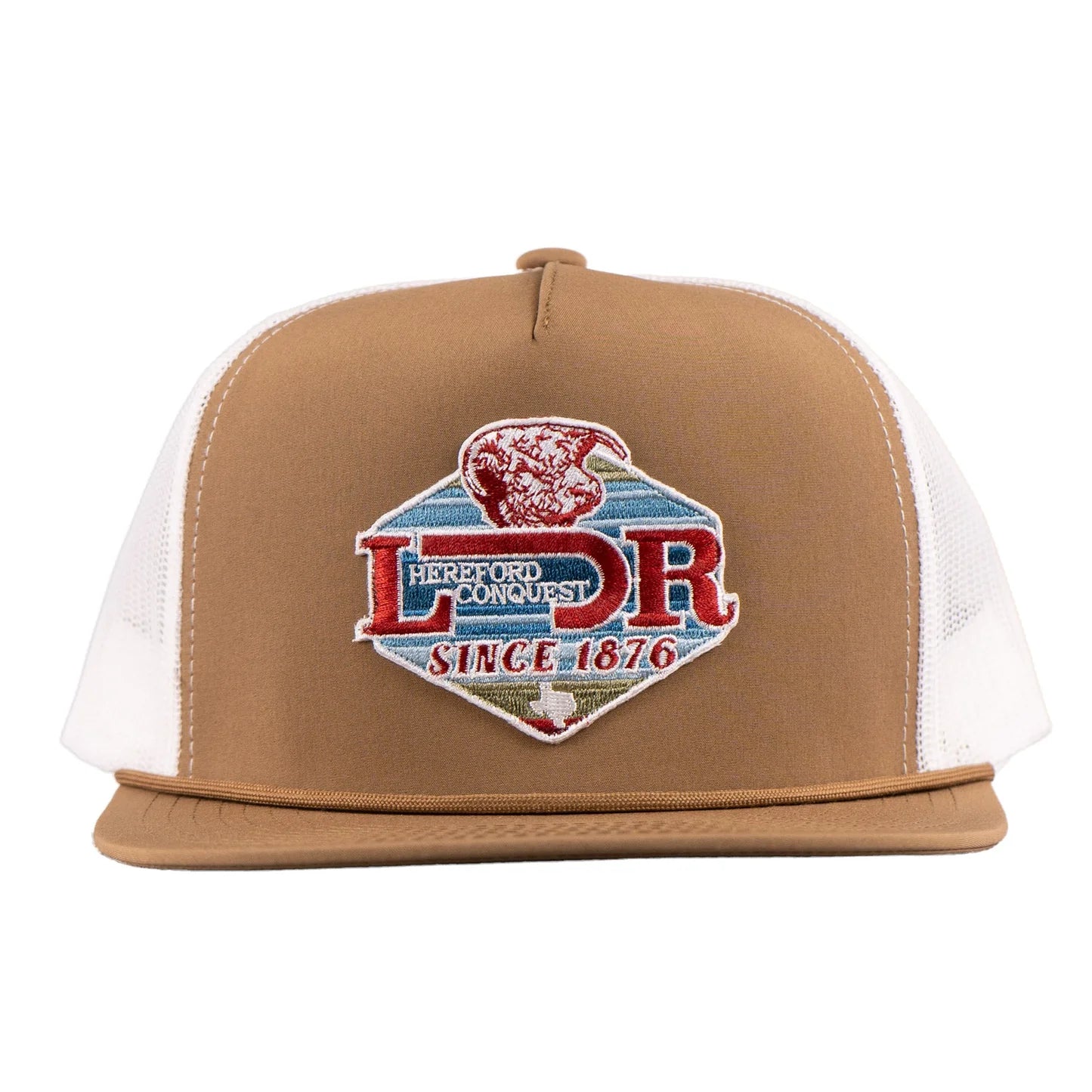 Lazy J Ranch Conquest Classic Rope Trucker Flat Brim Cap - Coyote Brown/White