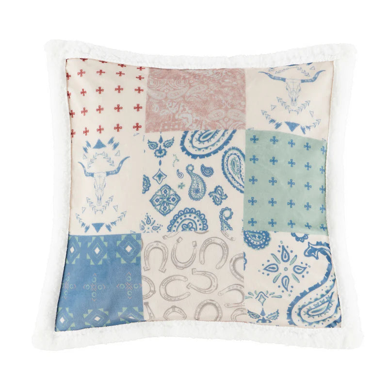 Hi End Patchwork Paisley Campfire Sherpa Pillow