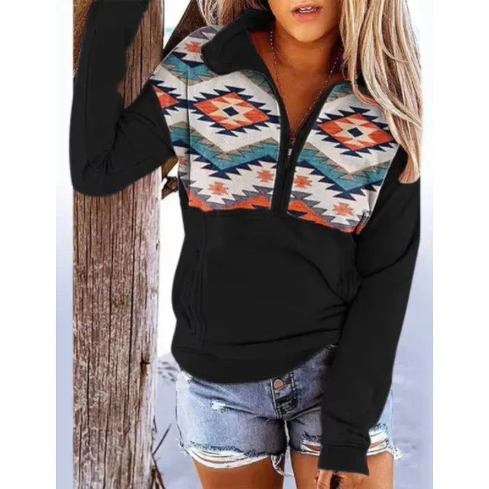 El Paso Women's Lightweight 1/2 Zip Aztec Pullover - Multiple Colours