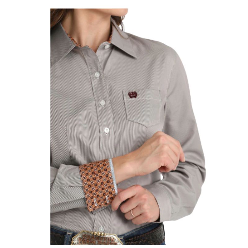 Cinch Women's Long Sleeve Tencel Western Shirt- Purple Pinstripe