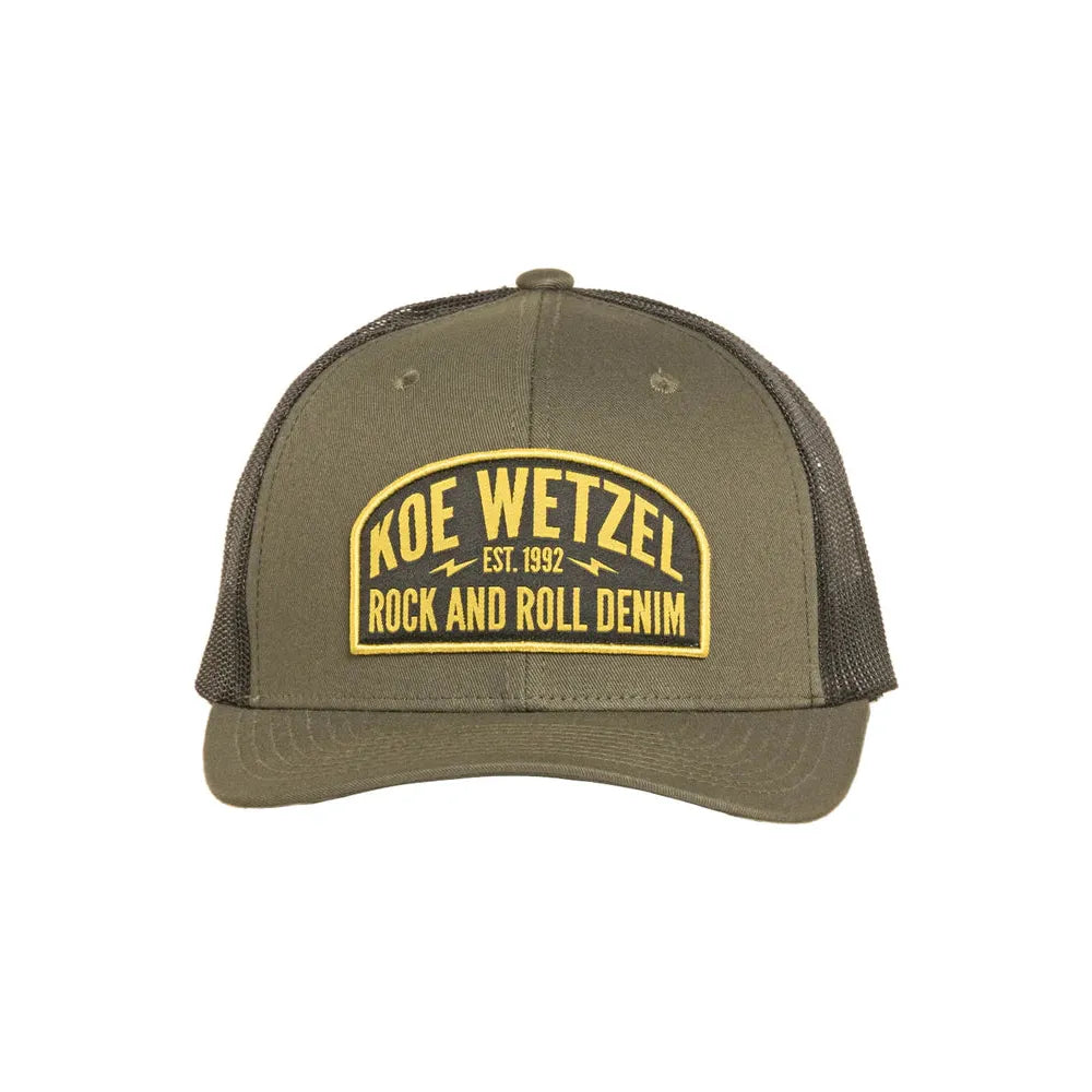 Rock & Roll Denim Koe Wetzel Mesh Snapback Curved Brim Cap - Olive