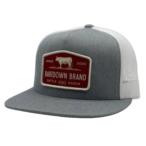 Baredown Brand Cattle King Maroon Flat Bill Ball Cap - Heather Grey/White