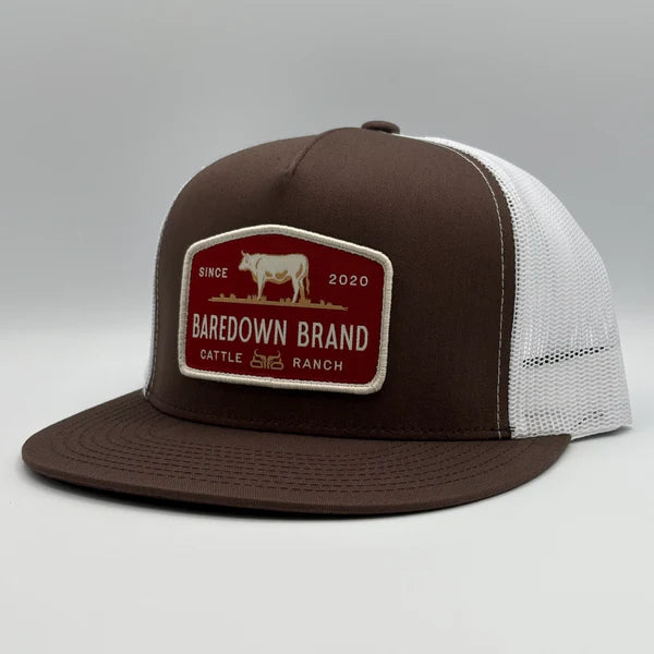 Baredown Brand Cattle King Maroon Flat Cap - Brown & White