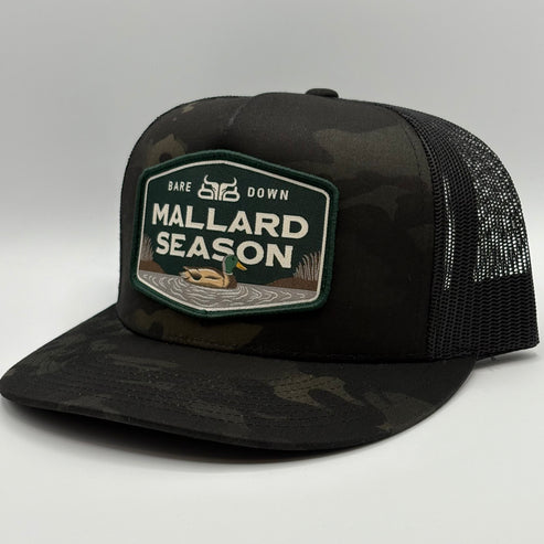 Baredown Brand Mallard Season Flat Bill Cap - Green/Black/Camo