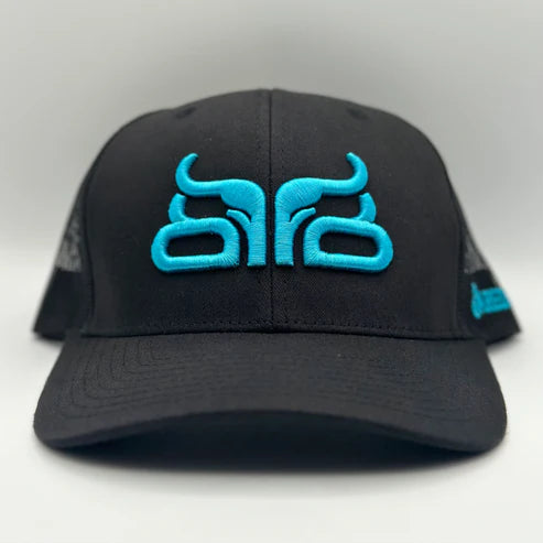 Baredown Brand Cow Boss Curved Bill Cap - Black/Turquoise