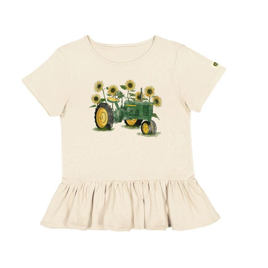 John Deere Toddler Sunflowers and Tractor Peplum - Ivory