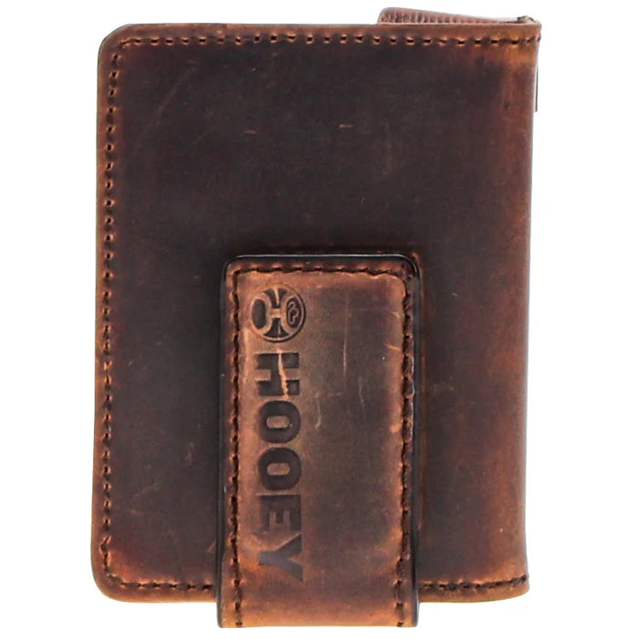 Hooey War Paint Hand Tooled Aztec Feather Filgree Bifold Money Clip - Brown/Tan