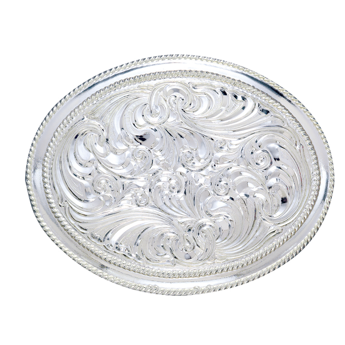 Crumrine Floral Scroll Design Oval Buckle - Shiny Silver