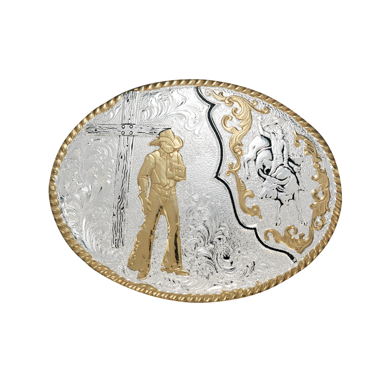Crumrine Oval Buckle - Bull Rider Cross