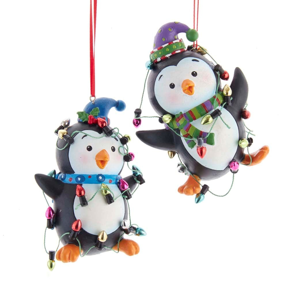 3.6"RESIN PENGUINS WITH LIGHTS ORN 2/ASSORTED