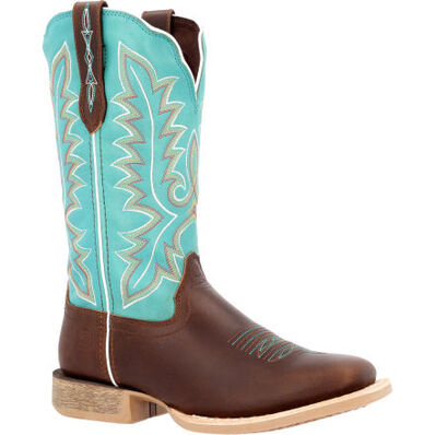 Durango Women's Western Brown 12" Bay Brown and Arctic Blue Boots