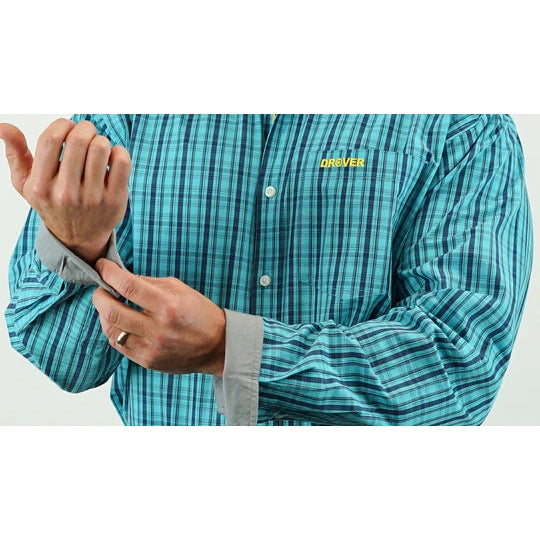 Drover Men's Signature Series Longhorn Shirt - Turquoise & Blue Plaid