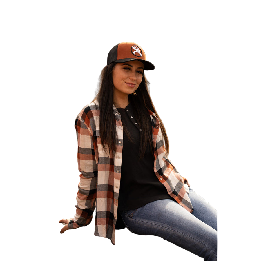 Hooey Women's Loose Fitting Flannel Shirt - Orange/Navy/Cream
