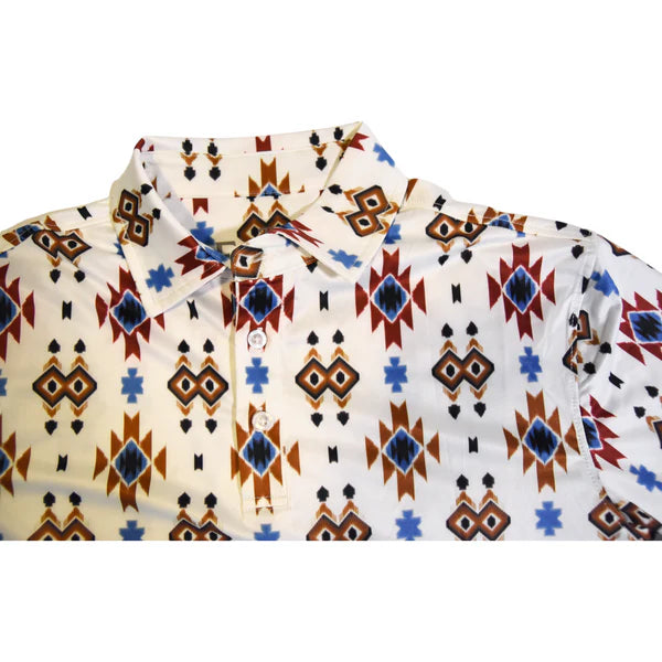 Ferrell Men's The Slim Polo Short Sleeve Snap Shirt - White with Coloured Design