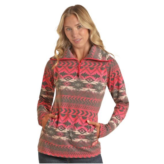 Powder River Women's Aztec Stripe Pullover - Hot Pink