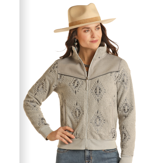 Powder River Women's Embroidered Berber Bomber - Grey