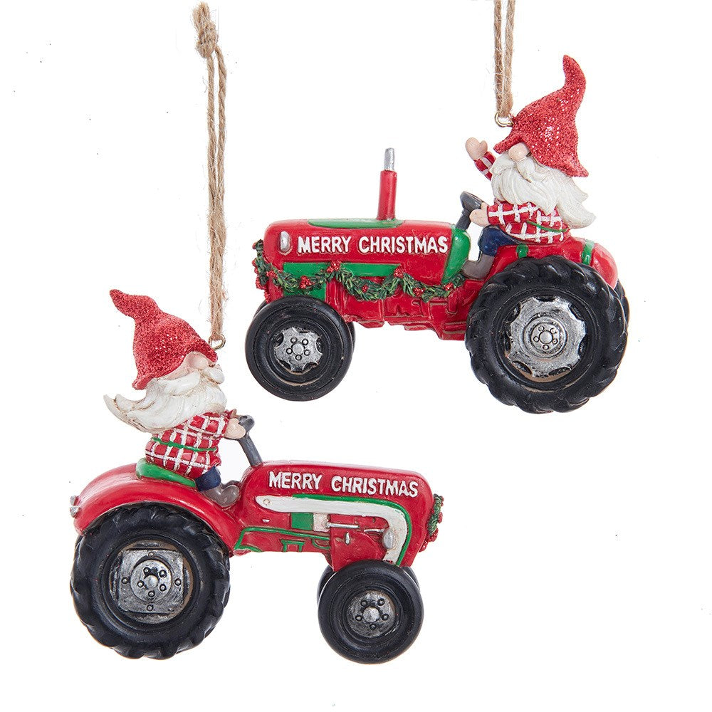 3.5" Farm Gnome Riding Tractor Ornament 2/A