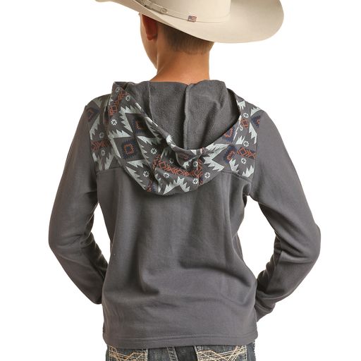 Rock & Roll Boy's Border Print Hoodie - Indigo