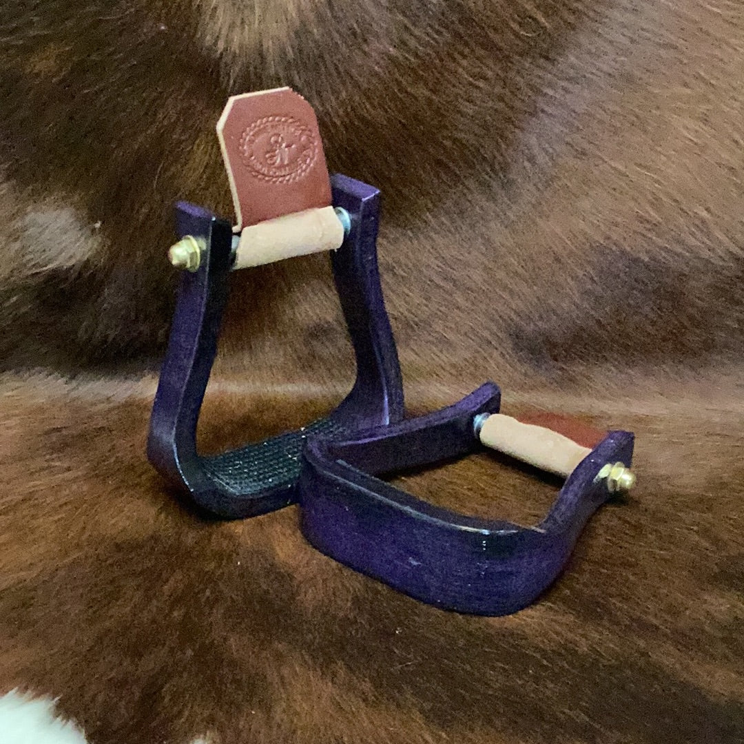 Nettles 2" Barrel Racer Gripper Stirrups - Varnish Black/Painted Purple