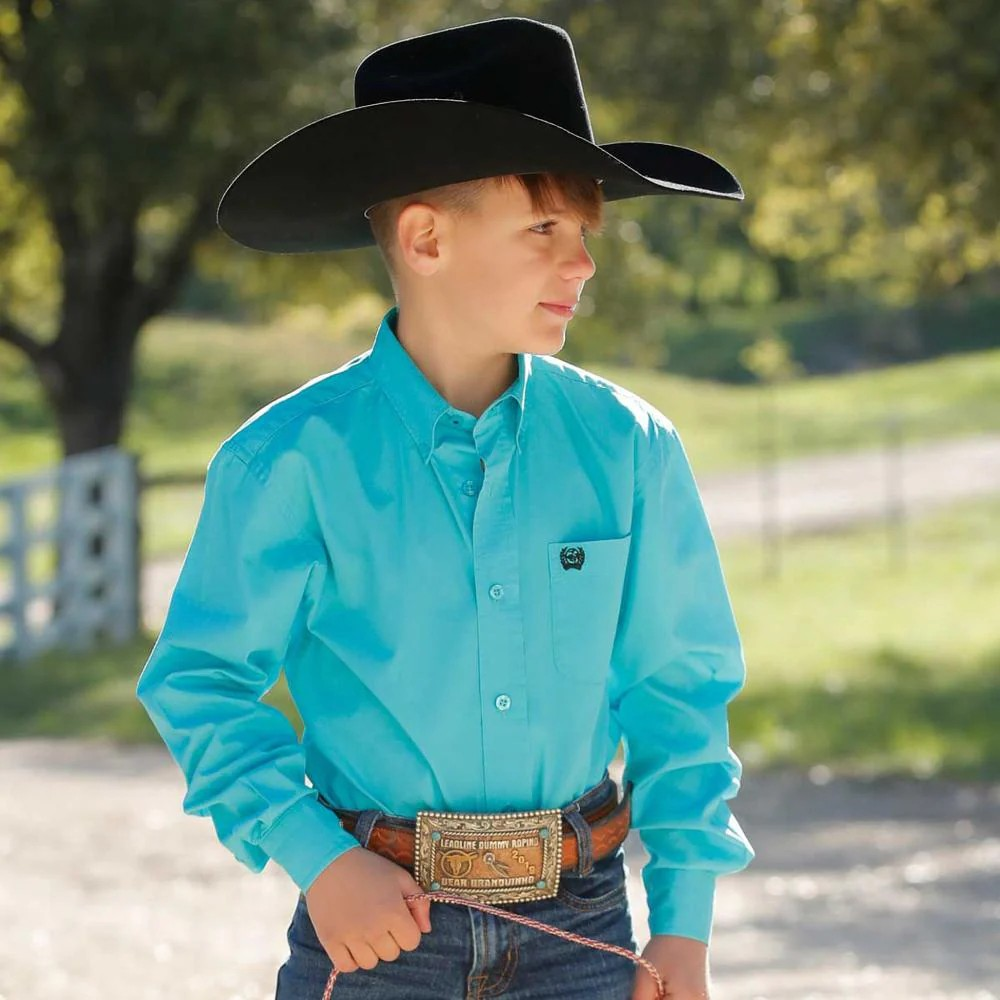 Cinch Boys Long Sleeve Shirt- Turquoise