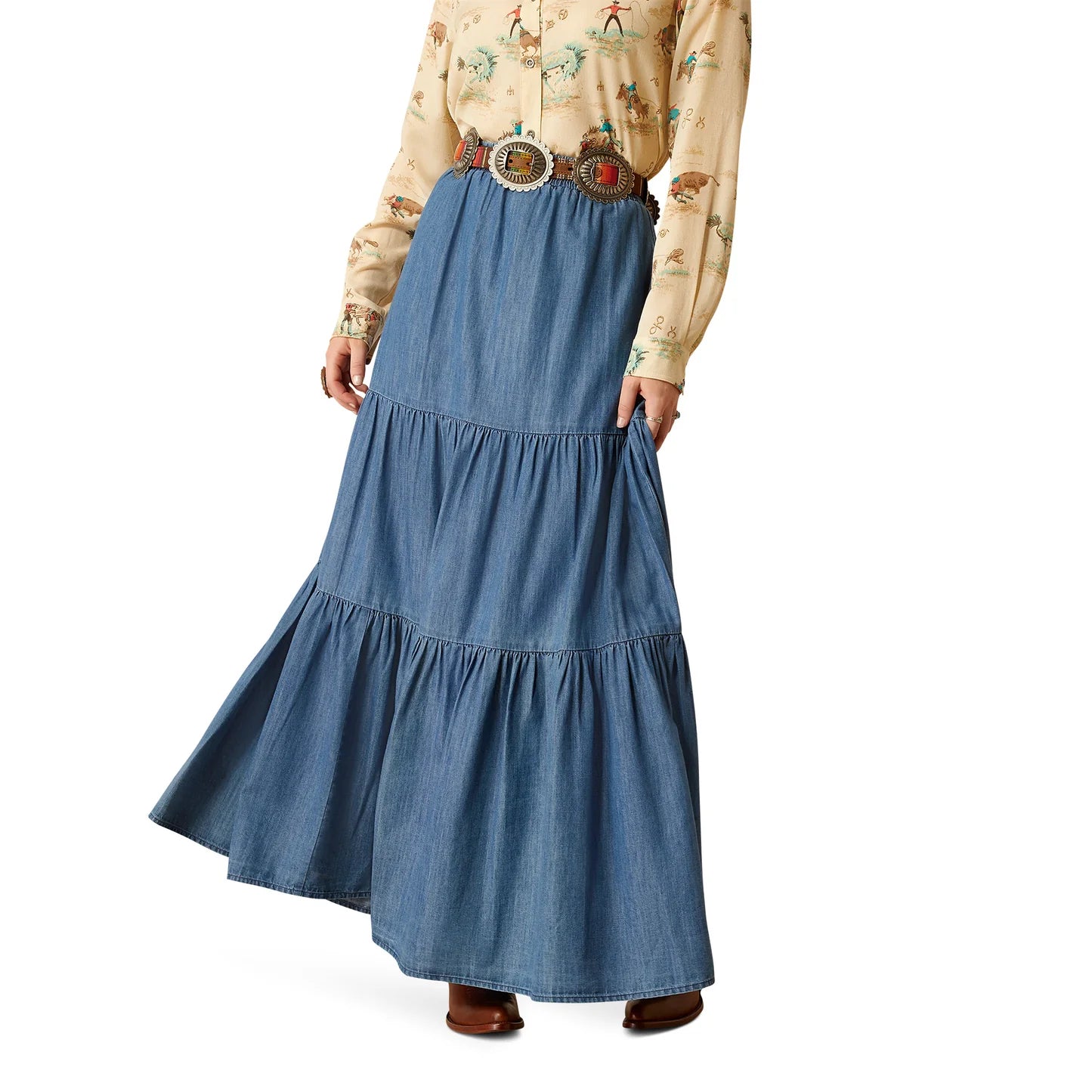 Ariat Women's Chambray Tier Skirt- Medium