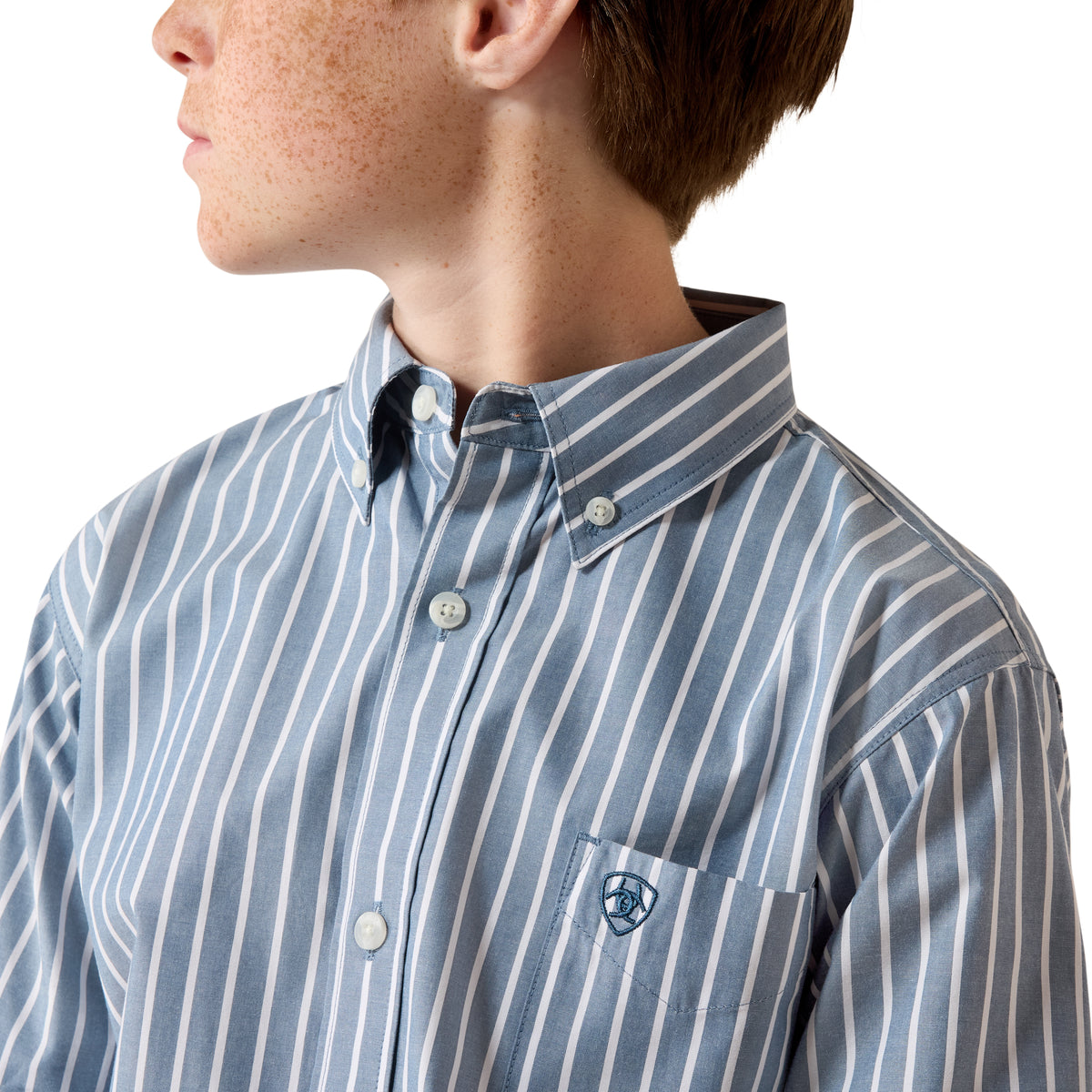 Ariat Boys' Pro Series Delaney Classic Fit Shirt - Real Teal Banker Stripe