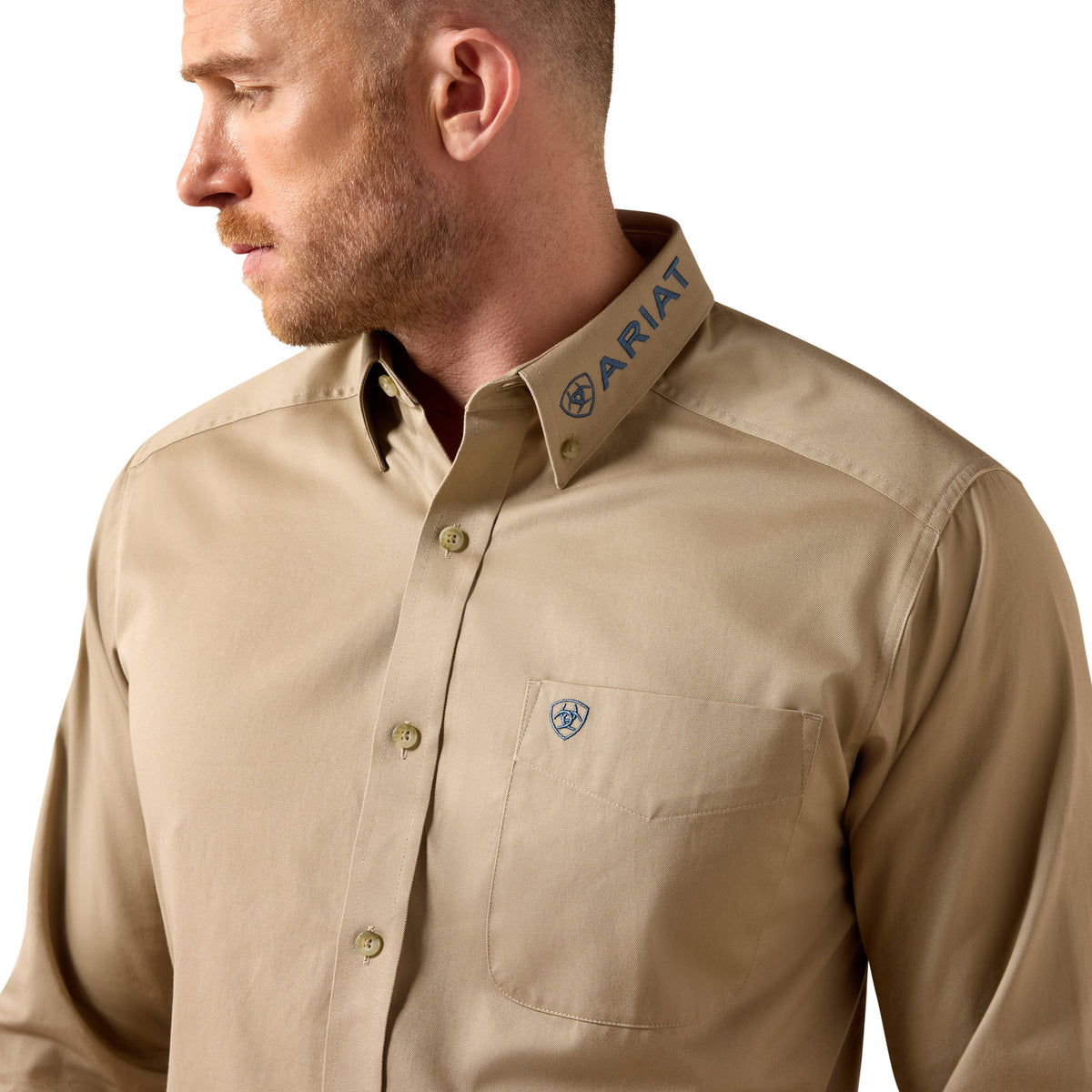 Ariat Men's Team Logo Twill Classic Fit Shirt - Savannah Tan/Navy