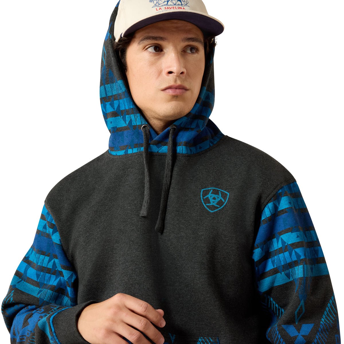 Ariat Men's Southwestern Color Block Hoodie - Charcoal Heather Southwest Pri