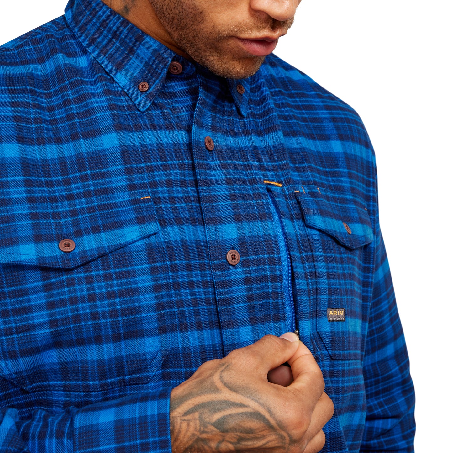Ariat Men's Rebar Flannel DuraStretch Work Shirt - Nautical Blue