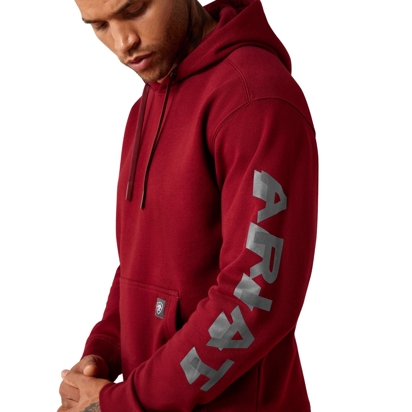 Ariat Men's Rebar Lightweight Logo Hoodie - Pomegranate/Licorice