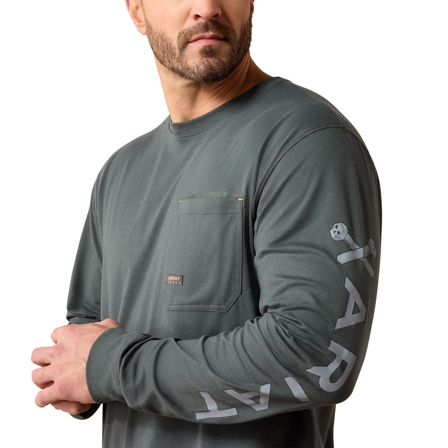 Ariat Men's Rebar Workman Bolt Skull T-Shirt - Steel Green