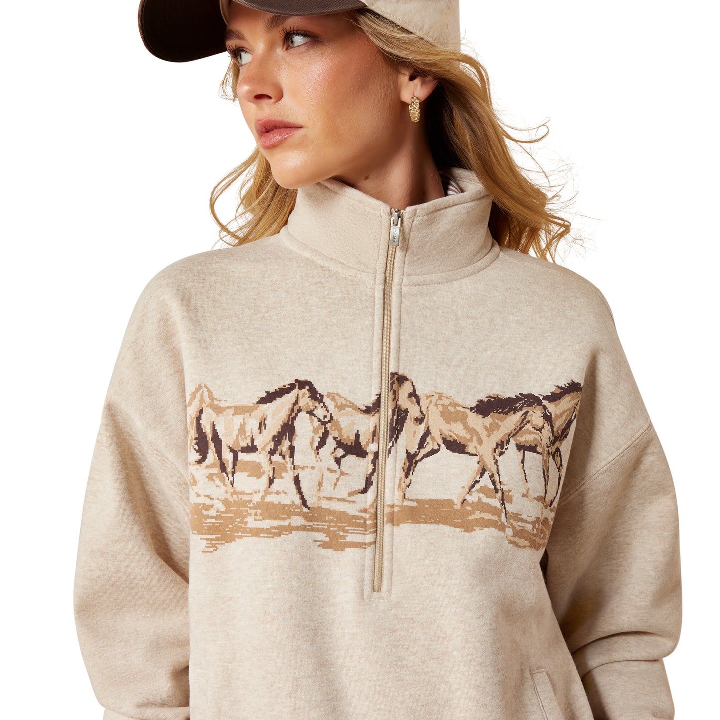 Ariat Women's Running Wild 1/2 Zip Sweatshirt - Oatmeal Heather