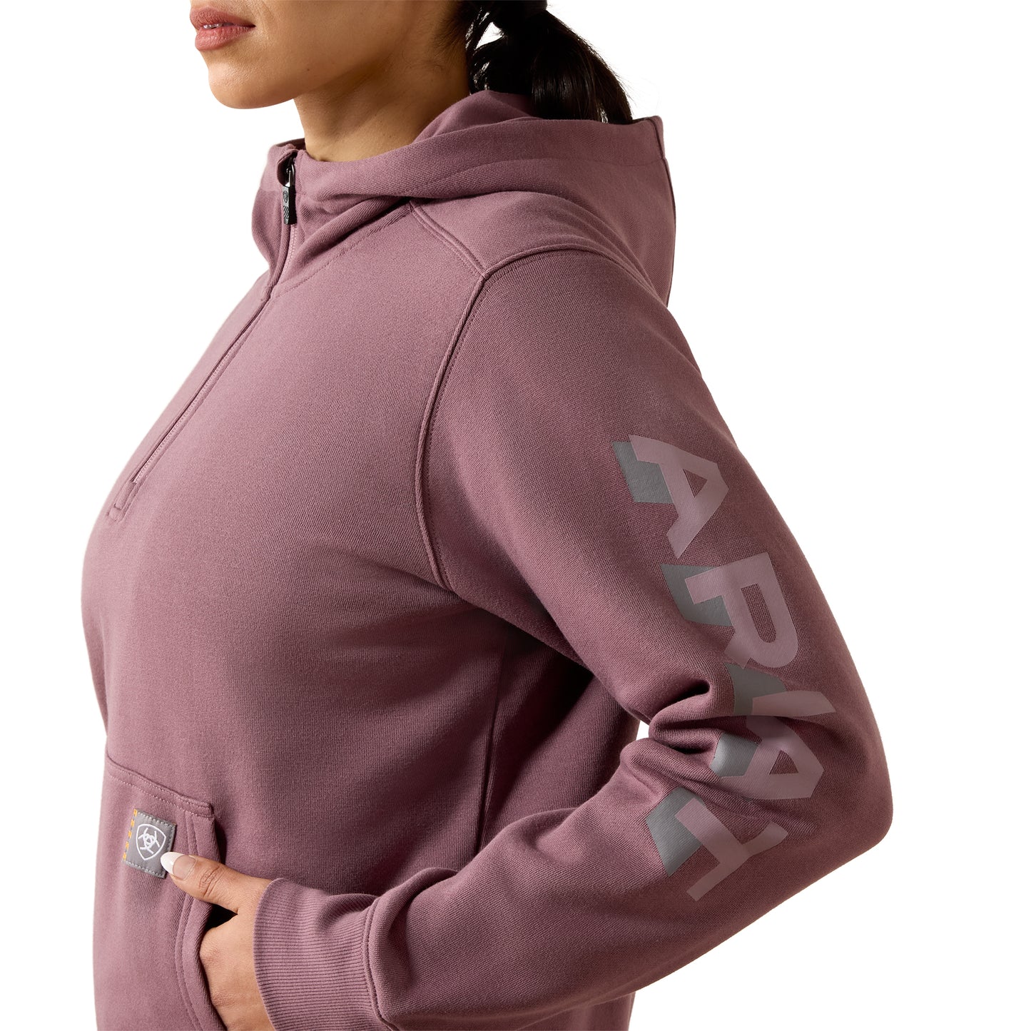 Ariat Women's Rebar Lightweight Logo 1/2 Zip Hoodie - Flint/Toadstool
