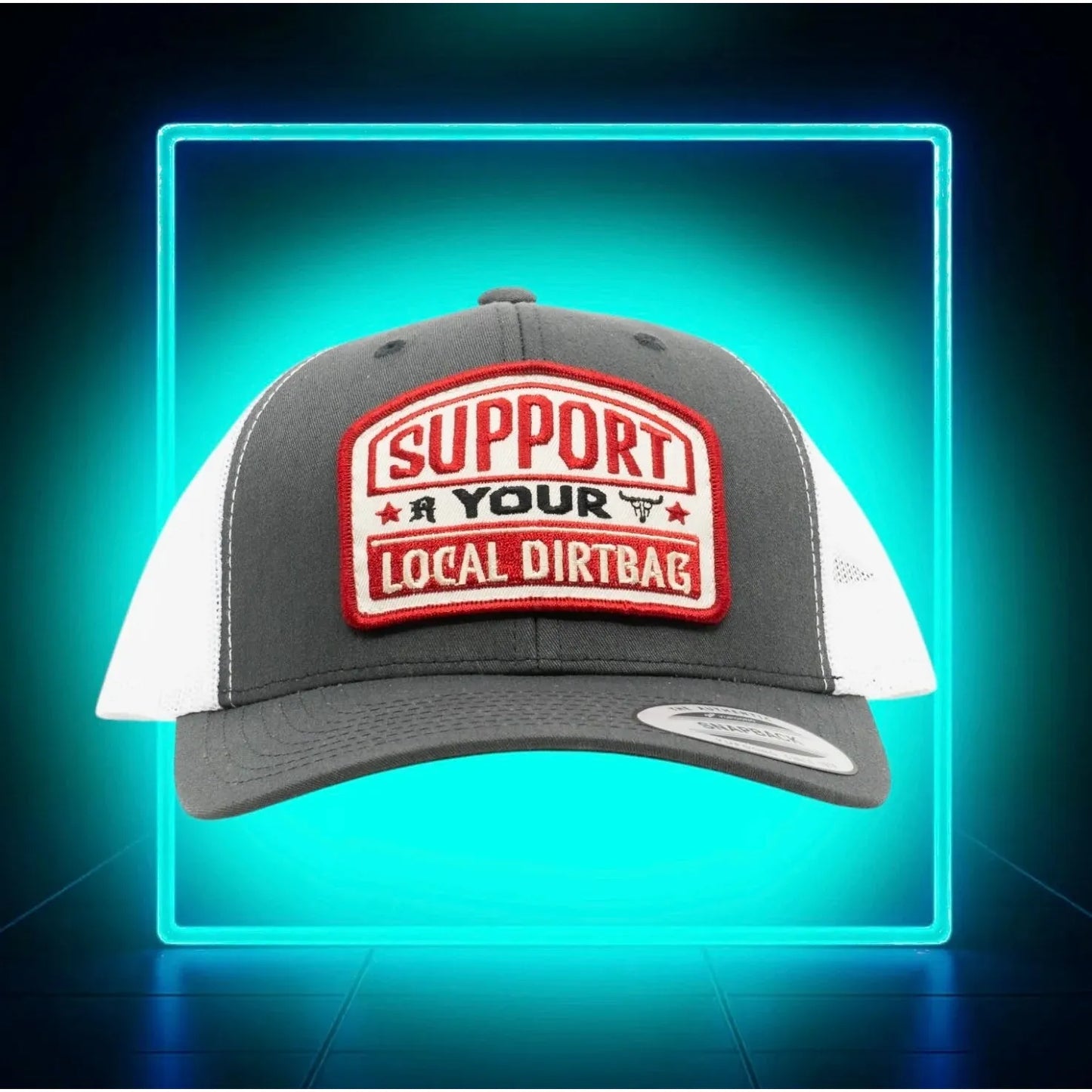 Ruthless Rednecks Support Your Local Dirtbag Curved Brim Hat - Charcoal-White