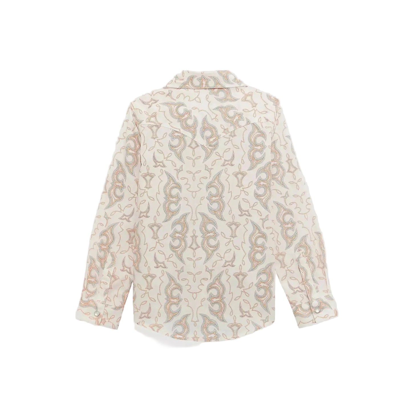 Wrangler Girl's Long Sleeve Bold Print Western Snap Shirt - White