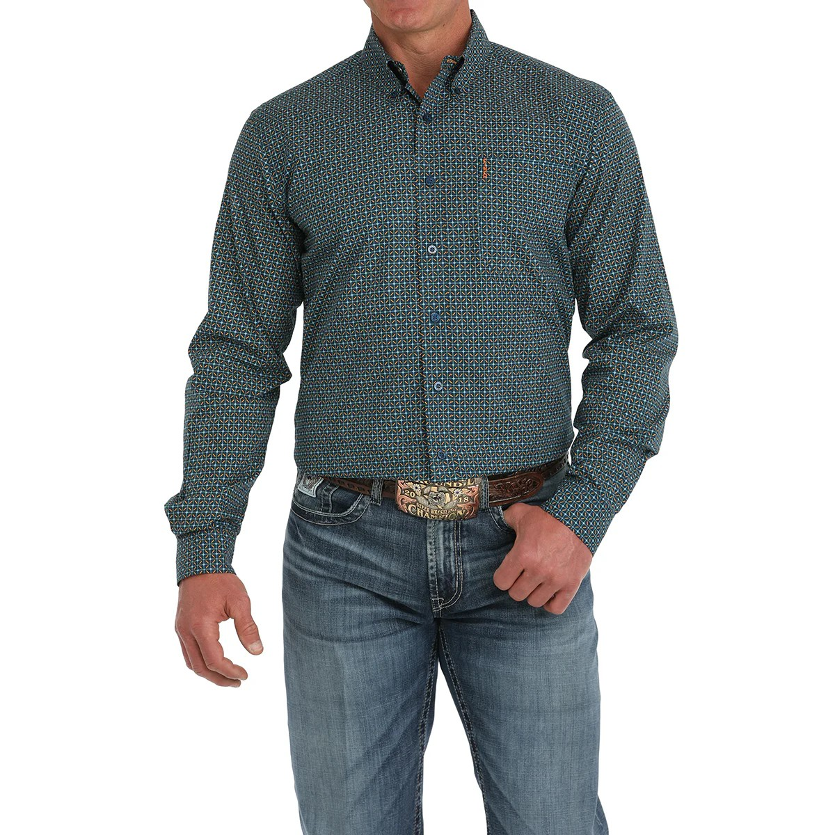 Cinch Men's Long Sleeve Print Shirt- Blue