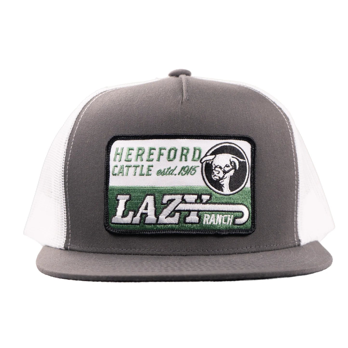 Lazy J Ranch Shafter Classic Five Panel Trucker Flat Brim Cap - Grey/White