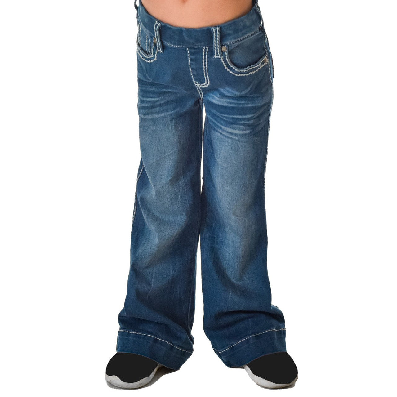 Cowgirl Tuff Girl's Pull On Edgy Trouser Jean - Medium Wash