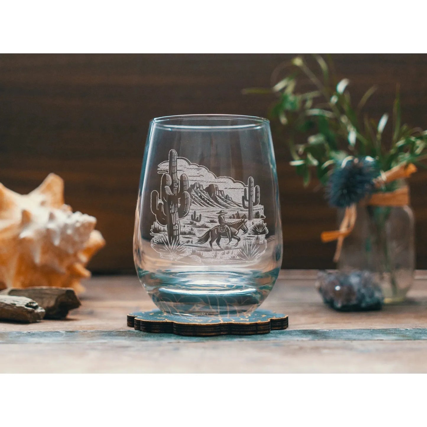 Benoit's Cowboy in the Desert Stemless Wine Glasses