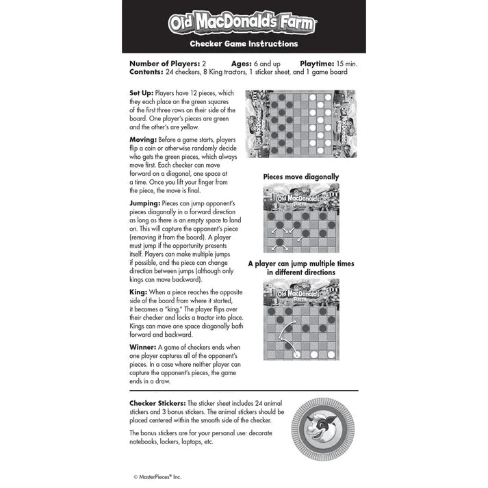 Masterpiece Old MacDonald's Farm Checkers Board Game