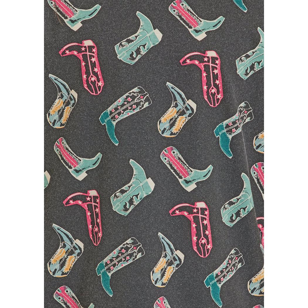 Rock & Roll Girl's Boot Print Short Sleeve Tee Shirt - Black