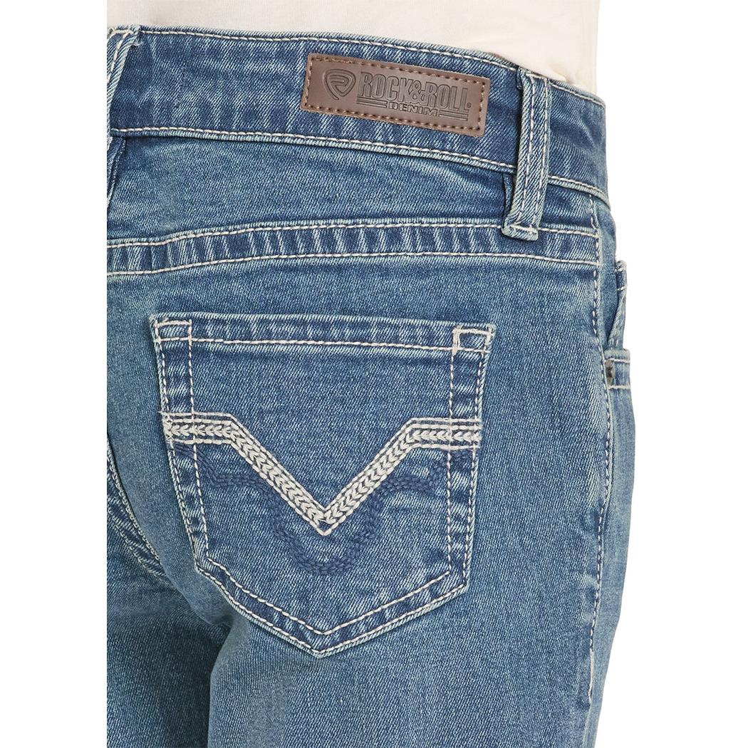 Rock & Roll Girl's Classic Stitch Pocket Bootcut Jeans - Medium Wash