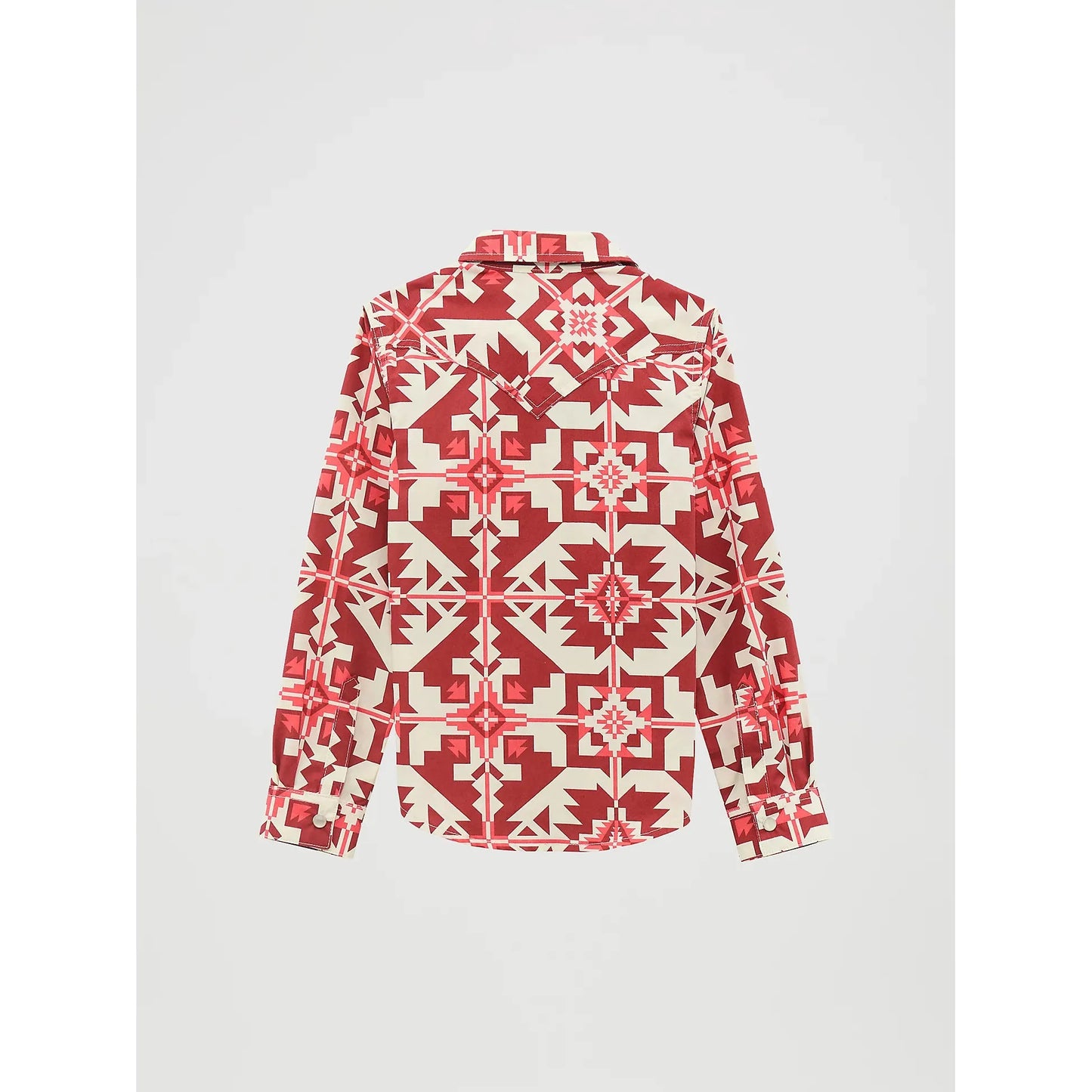 Wrangler Girl's Long Sleeve Geo Print Western Snap Shirt- Checotah Pink