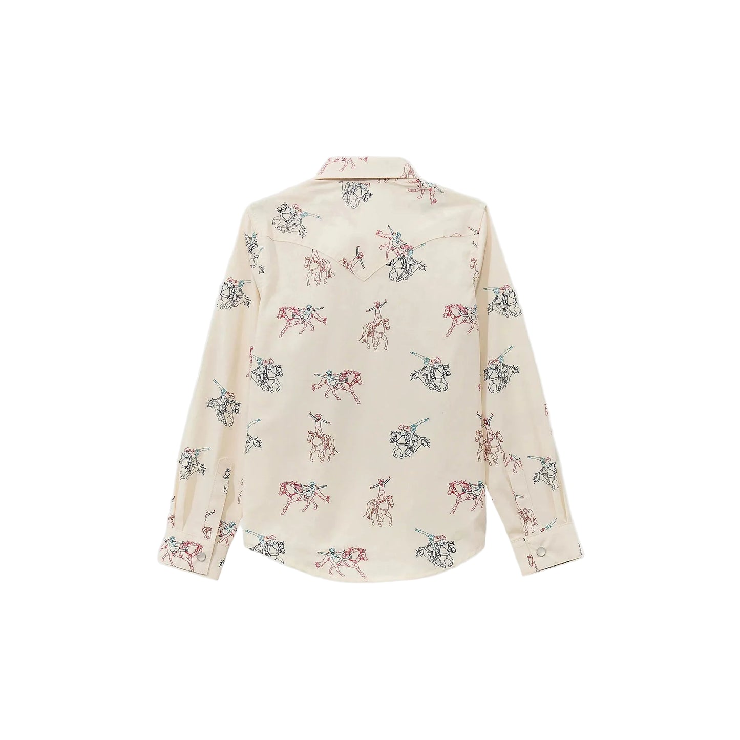 Wrangler Girl's Long Sleeve Cowboy Horse Print Western Snap Shirt - White