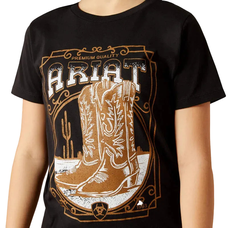 Ariat Girl's Ariat Boot Cloche Short Sleeve Tee Shirt- Black