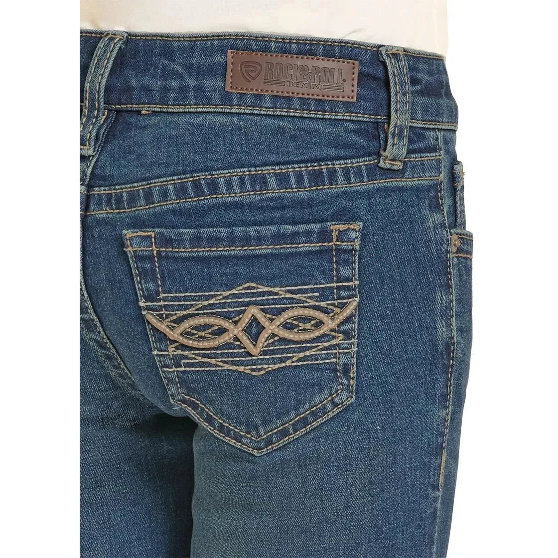 Rock & Roll Girl's Pleather Embroidered Boot Cut Jeans - Dark Wash