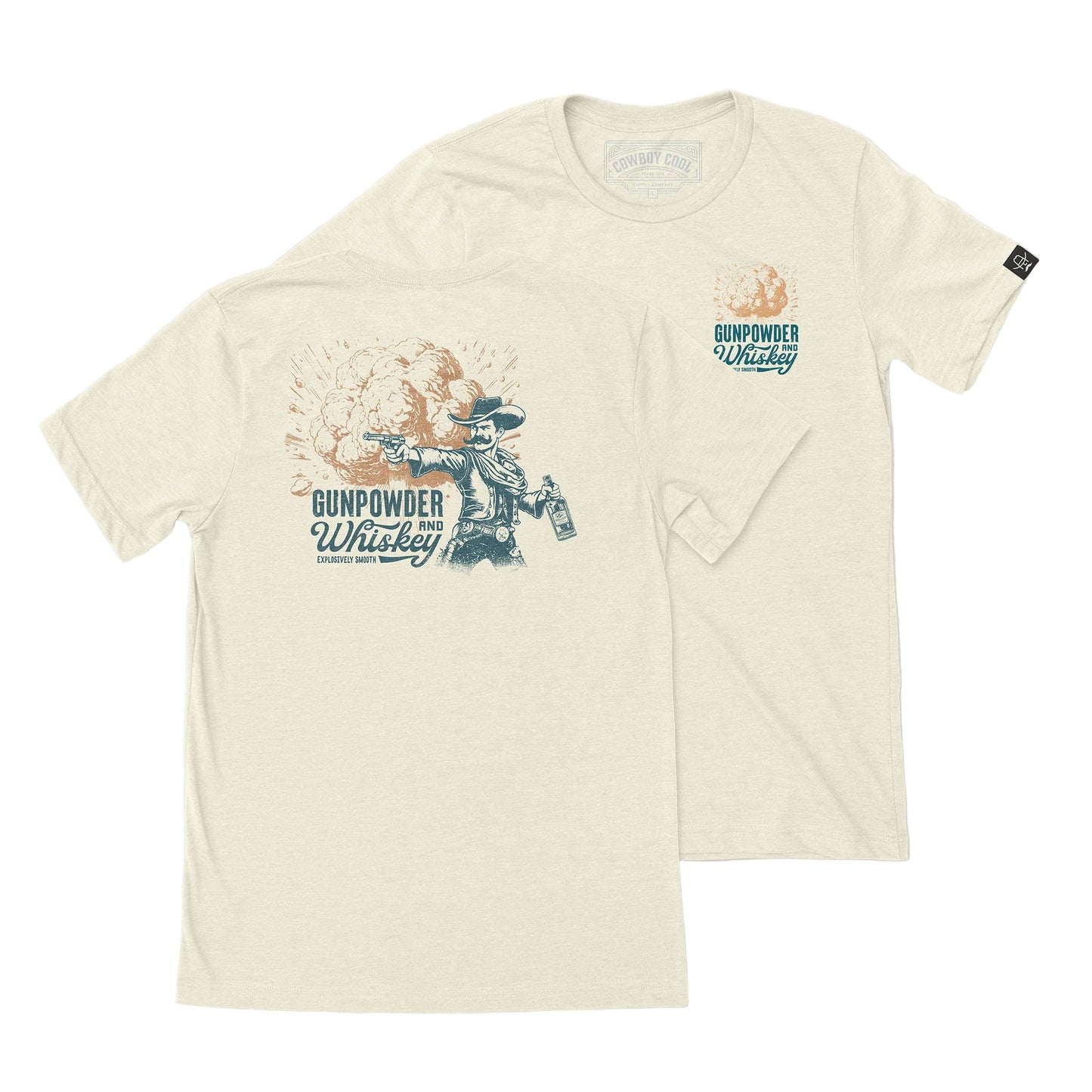 Cowboy Cool Gunpowder & Whiskey T-Shirt -Heather Dust
