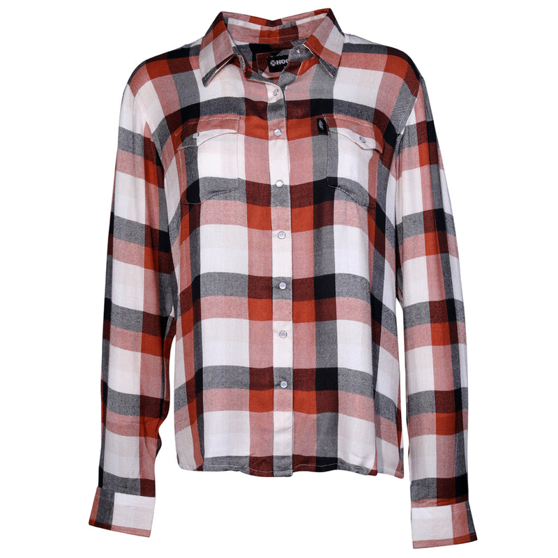 Hooey Women's Loose Fitting Flannel Shirt - Orange/Navy/Cream