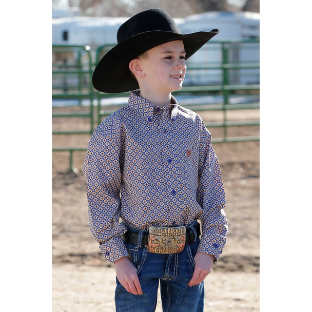 Cinch Boy's Medallion Print Long Sleeve Button Down Western Shirt - Purple