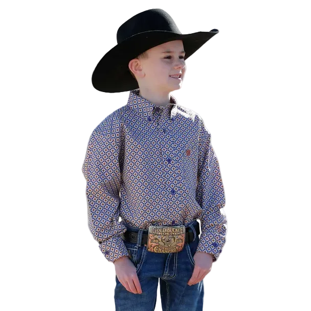 Cinch Boy's Medallion Print Long Sleeve Button Down Western Shirt - Purple